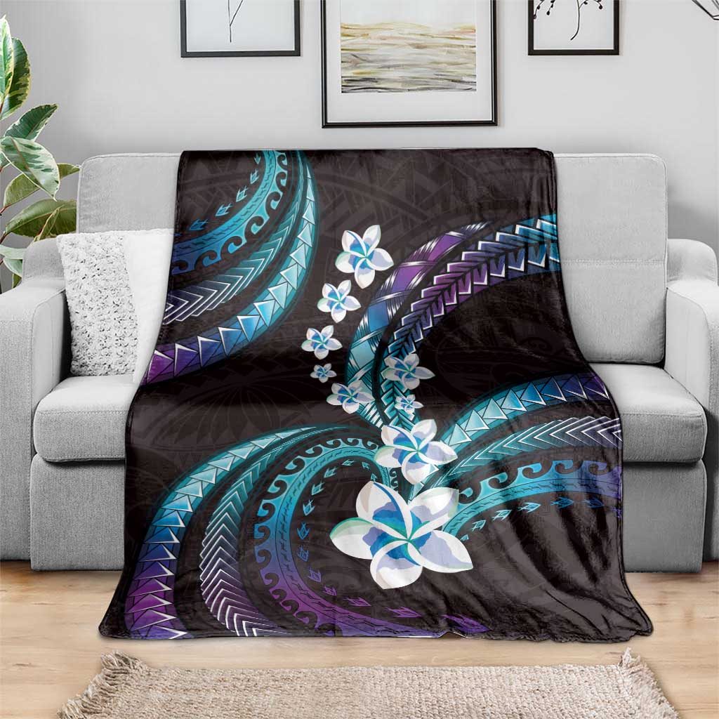 Hawaii Plumeria Blanket Amethyst Gradient Polynesian Pattern