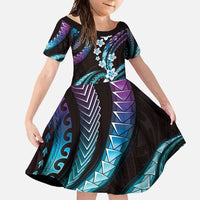 Hawaii Plumeria Family Matching Long Sleeve Bodycon Dress and Hawaiian Shirt Amethyst Gradient Polynesian Pattern