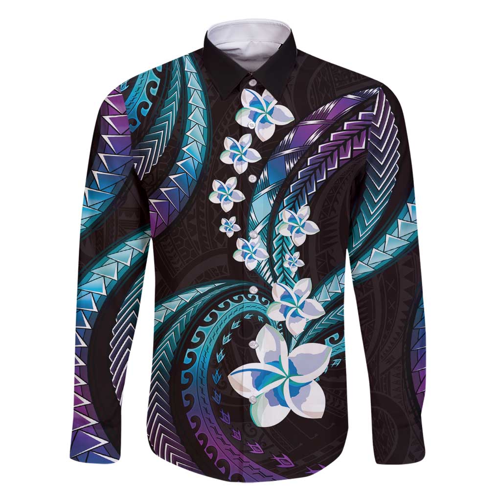Hawaii Plumeria Family Matching Mermaid Dress and Hawaiian Shirt Amethyst Gradient Polynesian Pattern