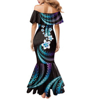 Hawaii Plumeria Family Matching Mermaid Dress and Hawaiian Shirt Amethyst Gradient Polynesian Pattern