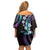 Hawaii Plumeria Family Matching Off Shoulder Short Dress and Hawaiian Shirt Amethyst Gradient Polynesian Pattern