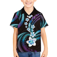 Hawaii Plumeria Family Matching Off Shoulder Short Dress and Hawaiian Shirt Amethyst Gradient Polynesian Pattern