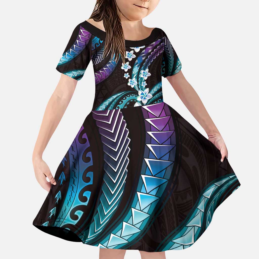 Hawaii Plumeria Family Matching Puletasi and Hawaiian Shirt Amethyst Gradient Polynesian Pattern LT01 Daughter's Dress Purple - Polynesian Pride