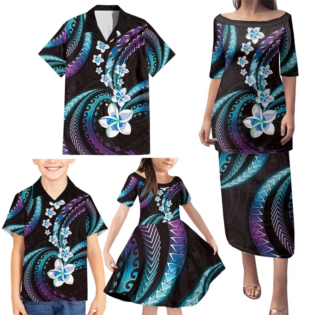 Hawaii Plumeria Family Matching Puletasi and Hawaiian Shirt Amethyst Gradient Polynesian Pattern LT01 - Polynesian Pride