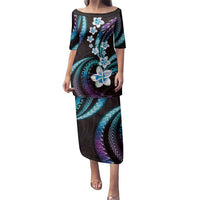 Hawaii Plumeria Family Matching Puletasi and Hawaiian Shirt Amethyst Gradient Polynesian Pattern LT01 Mom's Dress Purple - Polynesian Pride