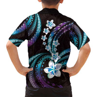 Hawaii Plumeria Family Matching Short Sleeve Bodycon Dress and Hawaiian Shirt Amethyst Gradient Polynesian Pattern