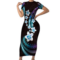 Hawaii Plumeria Family Matching Short Sleeve Bodycon Dress and Hawaiian Shirt Amethyst Gradient Polynesian Pattern