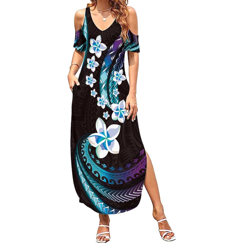 Hawaii Plumeria Family Matching Summer Maxi Dress and Hawaiian Shirt Amethyst Gradient Polynesian Pattern