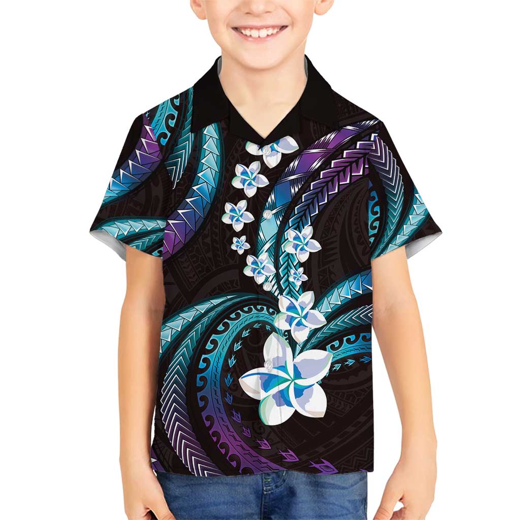 Hawaii Plumeria Family Matching Summer Maxi Dress and Hawaiian Shirt Amethyst Gradient Polynesian Pattern
