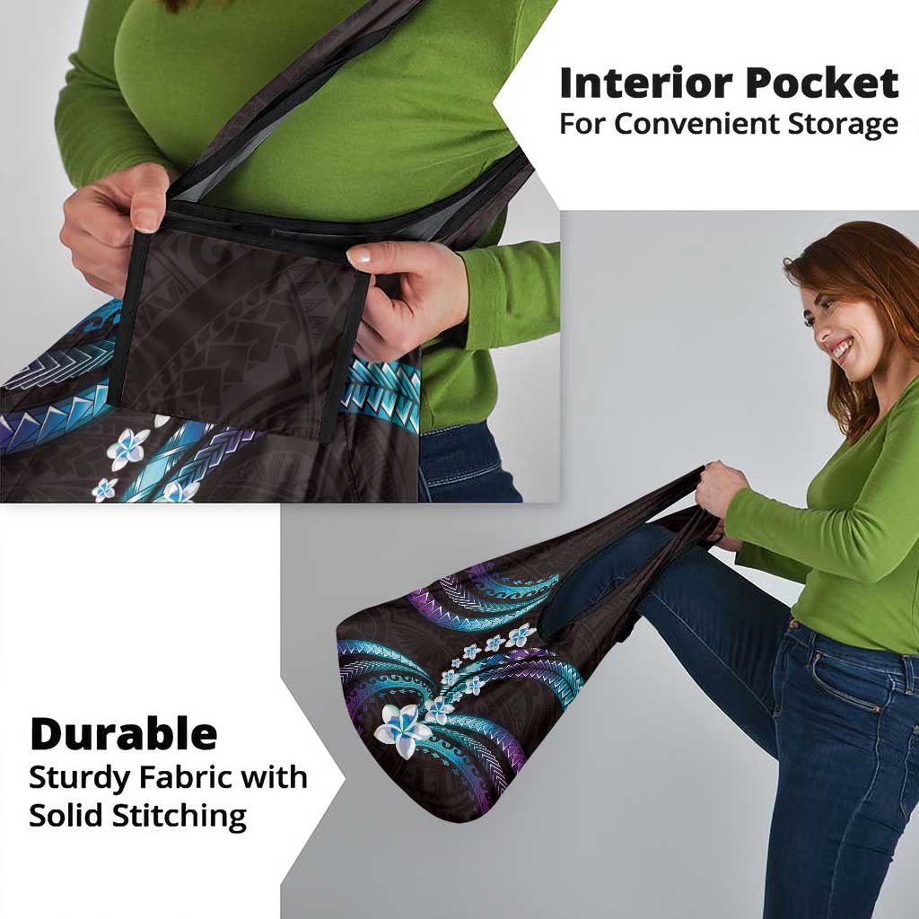 Hawaii Plumeria Grocery Bag Amethyst Gradient Polynesian Pattern