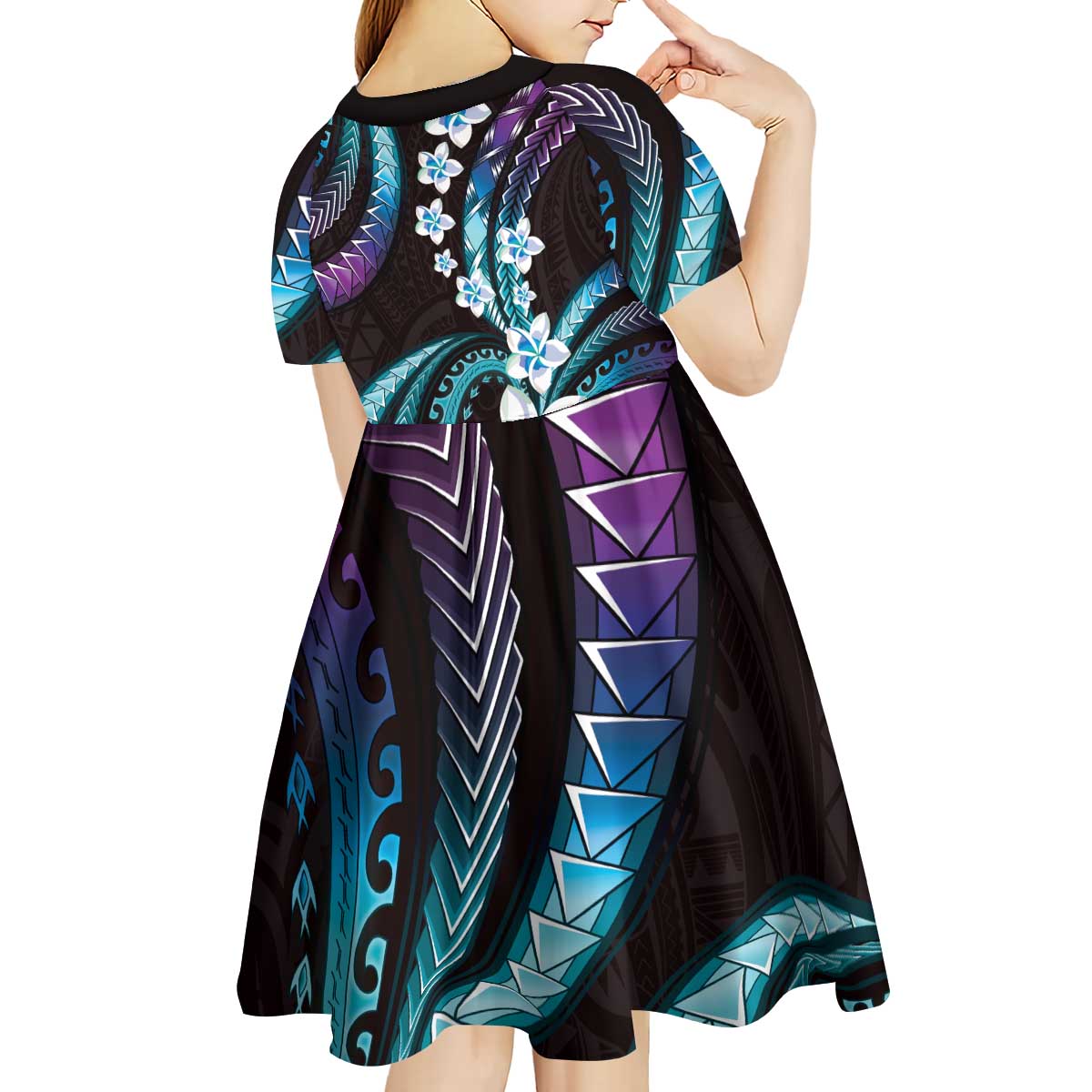 Hawaii Plumeria Kid Short Sleeve Dress Amethyst Gradient Polynesian Pattern