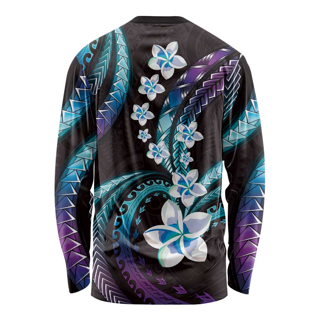 Hawaii Plumeria Long Sleeve Shirt Amethyst Gradient Polynesian Pattern