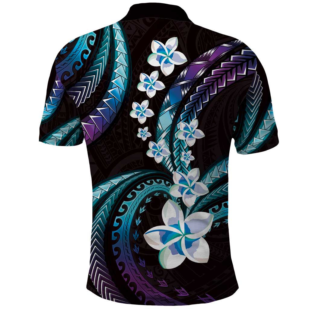 Hawaii Plumeria Polo Shirt Amethyst Gradient Polynesian Pattern