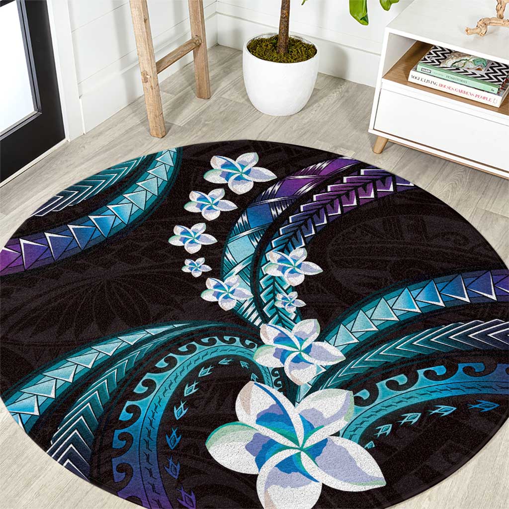 Hawaii Plumeria Round Carpet Amethyst Gradient Polynesian Pattern