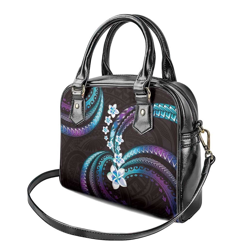 Hawaii Plumeria Shoulder Handbag Amethyst Gradient Polynesian Pattern