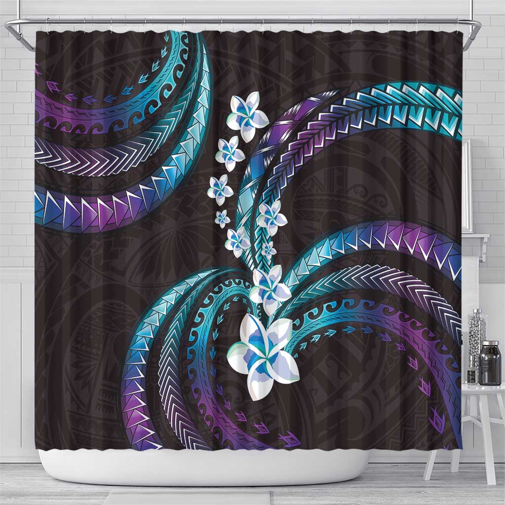 Hawaii Plumeria Shower Curtain Amethyst Gradient Polynesian Pattern