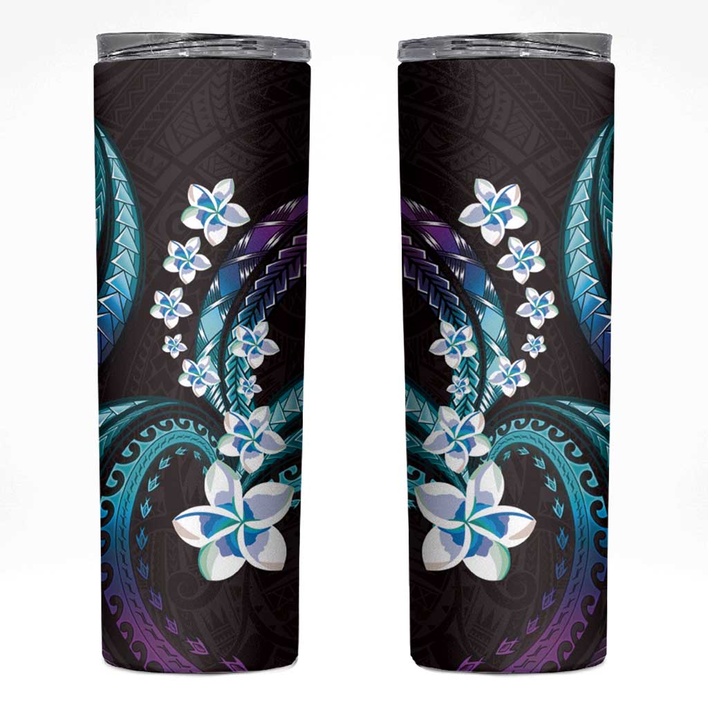 Hawaii Plumeria Skinny Tumbler Amethyst Gradient Polynesian Pattern