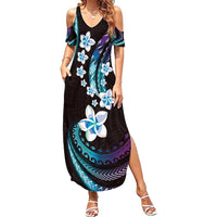 Hawaii Plumeria Summer Maxi Dress Amethyst Gradient Polynesian Pattern