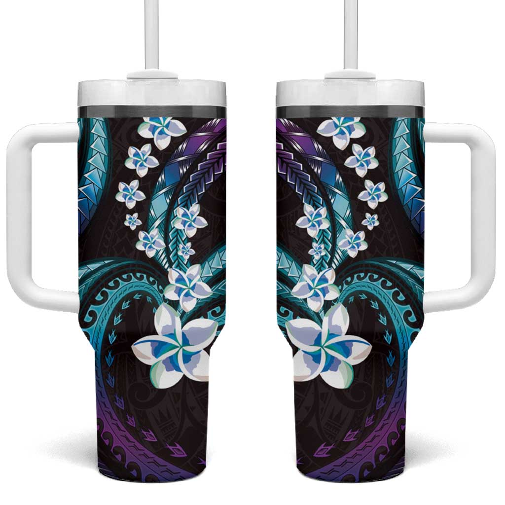 Hawaii Plumeria Tumbler With Handle Amethyst Gradient Polynesian Pattern