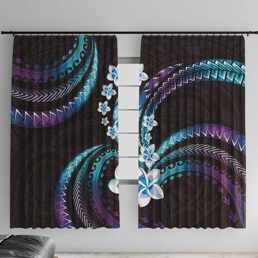 Hawaii Plumeria Window Curtain Amethyst Gradient Polynesian Pattern