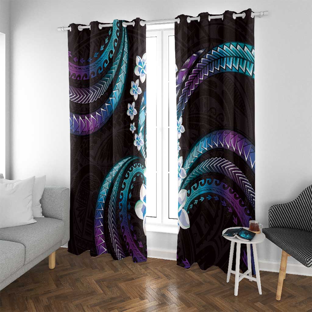 Hawaii Plumeria Window Curtain Amethyst Gradient Polynesian Pattern
