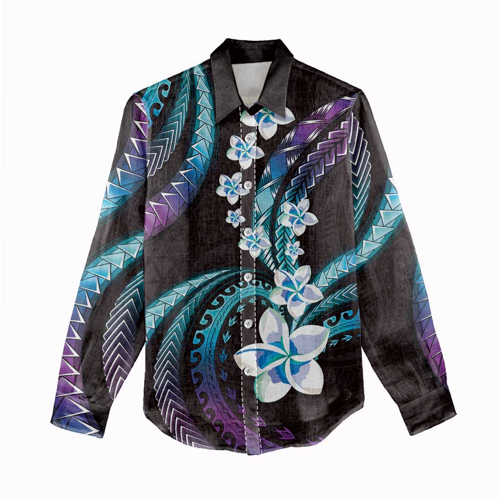 Hawaii Plumeria Women Casual Shirt Amethyst Gradient Polynesian Pattern