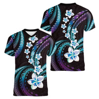 Hawaii Plumeria Women V-Neck T-Shirt Amethyst Gradient Polynesian Pattern