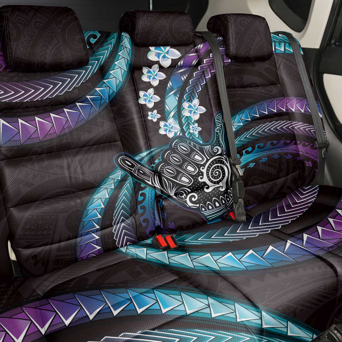 Hawaii Shaka Sign Back Car Seat Cover Fantastic Frangipani Amethyst Gradient