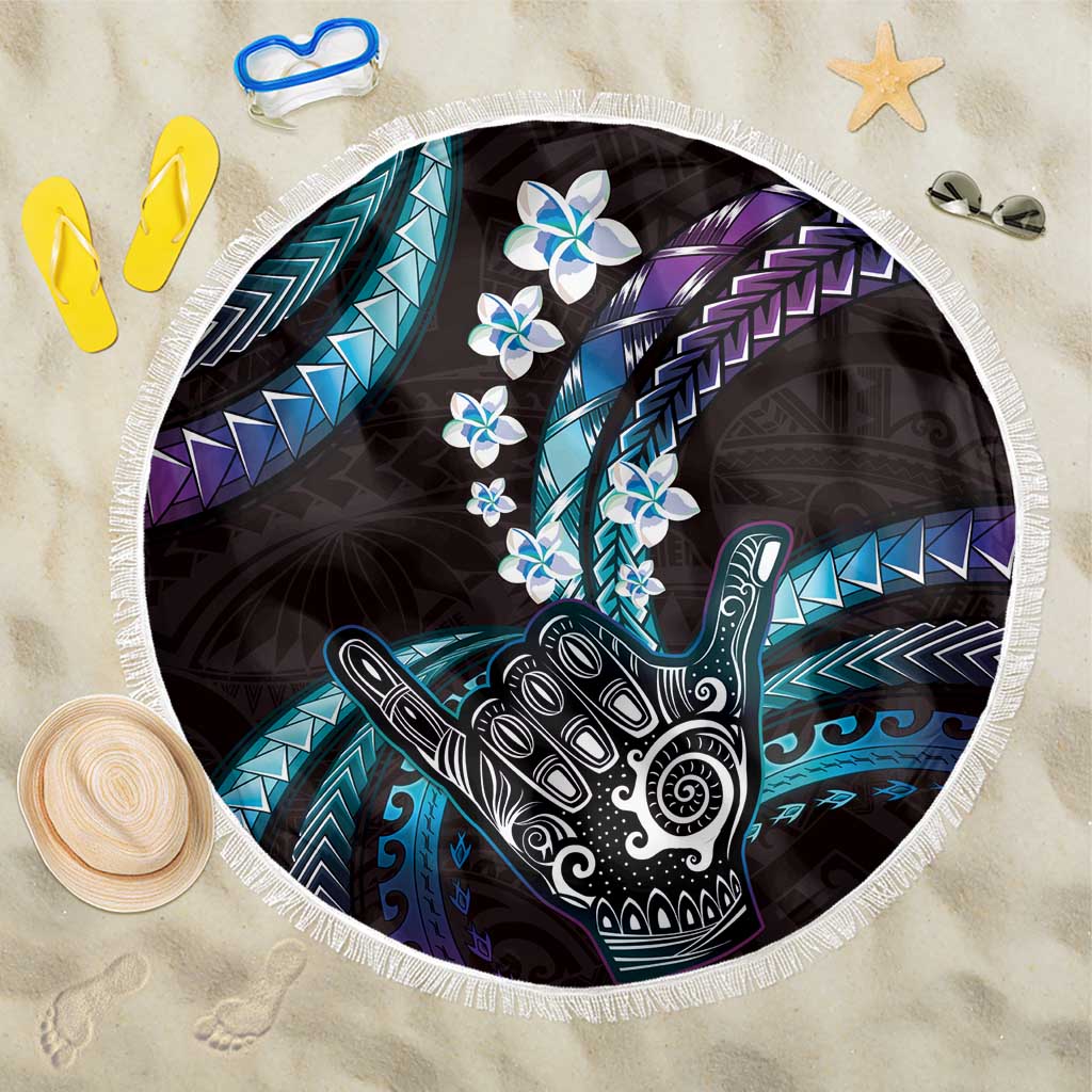 Hawaii Shaka Sign Beach Blanket Fantastic Frangipani Amethyst Gradient