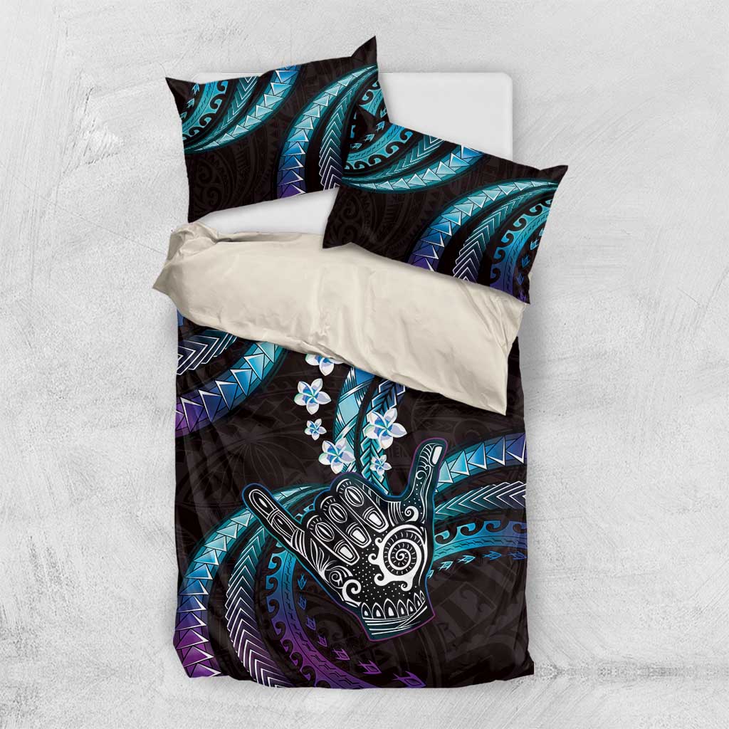 Hawaii Shaka Sign Bedding Set Fantastic Frangipani Amethyst Gradient