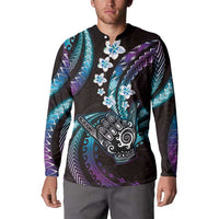 Hawaii Shaka Sign Button Sweatshirt Fantastic Frangipani Amethyst Gradient