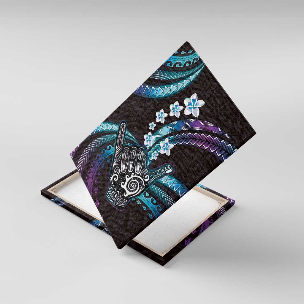 Hawaii Shaka Sign Canvas Wall Art Fantastic Frangipani Amethyst Gradient