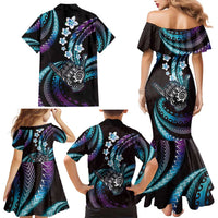 Hawaii Shaka Sign Family Matching Mermaid Dress and Hawaiian Shirt Fantastic Frangipani Amethyst Gradient