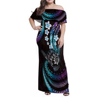 Hawaii Shaka Sign Family Matching Off Shoulder Maxi Dress and Hawaiian Shirt Fantastic Frangipani Amethyst Gradient