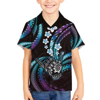 Hawaii Shaka Sign Family Matching Off Shoulder Short Dress and Hawaiian Shirt Fantastic Frangipani Amethyst Gradient