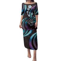 Hawaii Shaka Sign Family Matching Puletasi and Hawaiian Shirt Fantastic Frangipani Amethyst Gradient