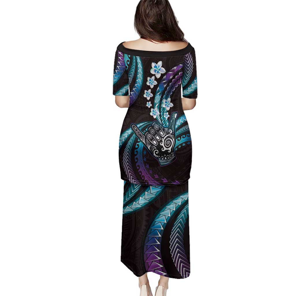 Hawaii Shaka Sign Family Matching Puletasi and Hawaiian Shirt Fantastic Frangipani Amethyst Gradient