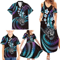 Hawaii Shaka Sign Family Matching Summer Maxi Dress and Hawaiian Shirt Fantastic Frangipani Amethyst Gradient