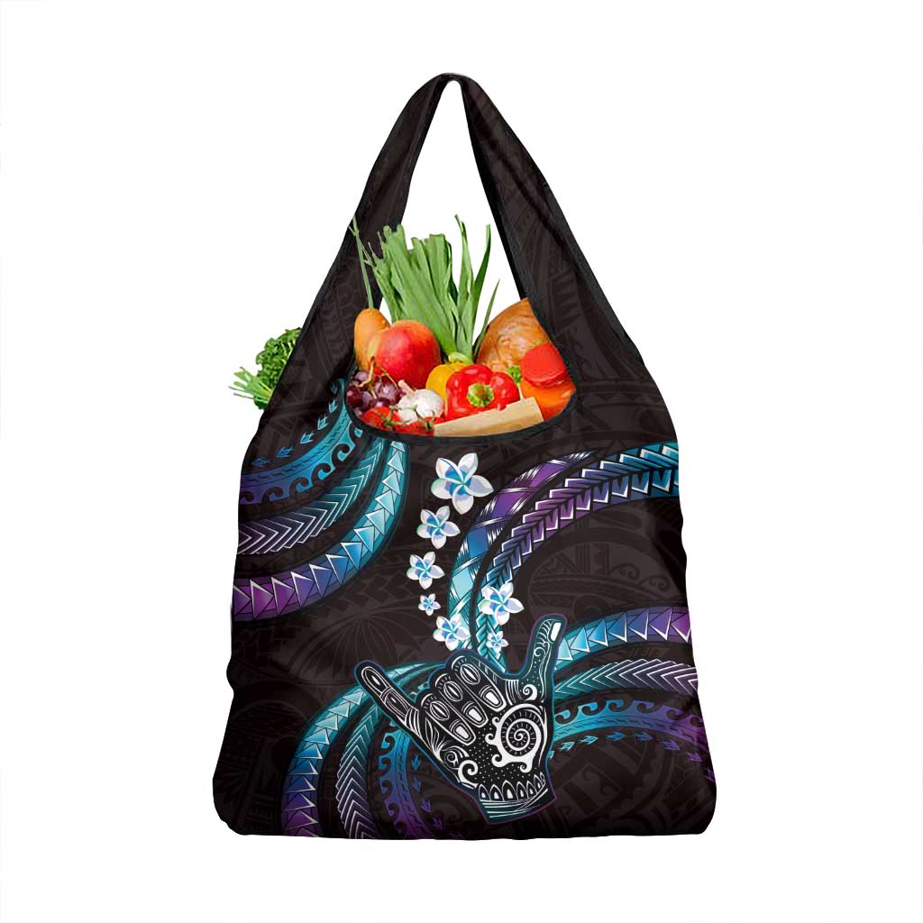 Hawaii Shaka Sign Grocery Bag Fantastic Frangipani Amethyst Gradient