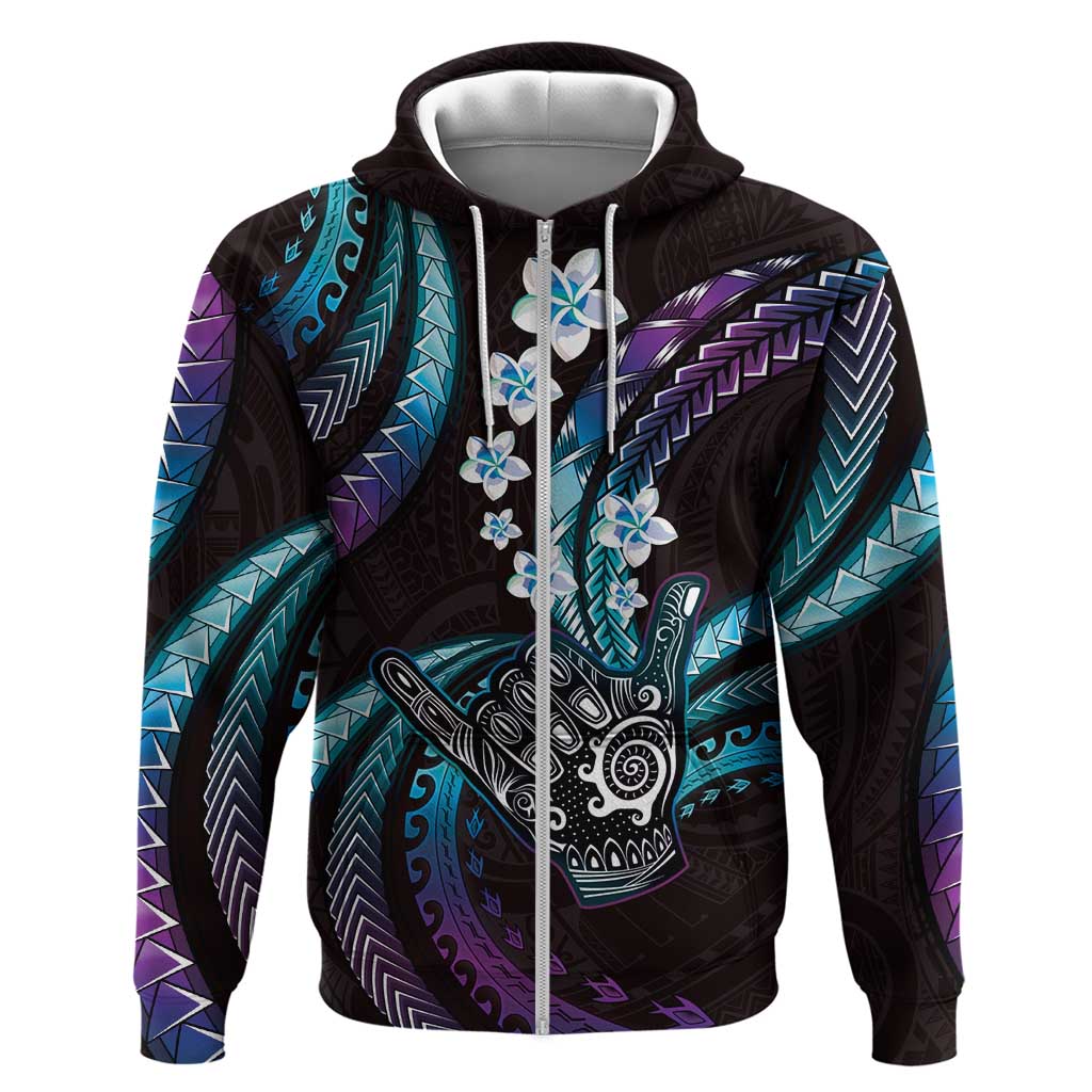 Hawaii Shaka Sign Hoodie Fantastic Frangipani Amethyst Gradient