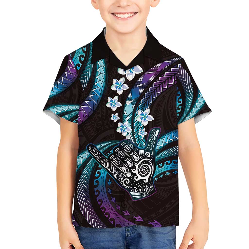 Hawaii Shaka Sign Kid Hawaiian Shirt Fantastic Frangipani Amethyst Gradient