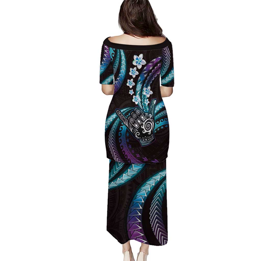 Hawaii Shaka Sign Puletasi Fantastic Frangipani Amethyst Gradient