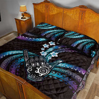 Hawaii Shaka Sign Quilt Bed Set Fantastic Frangipani Amethyst Gradient