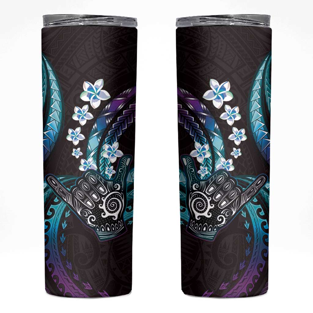 Hawaii Shaka Sign Skinny Tumbler Fantastic Frangipani Amethyst Gradient