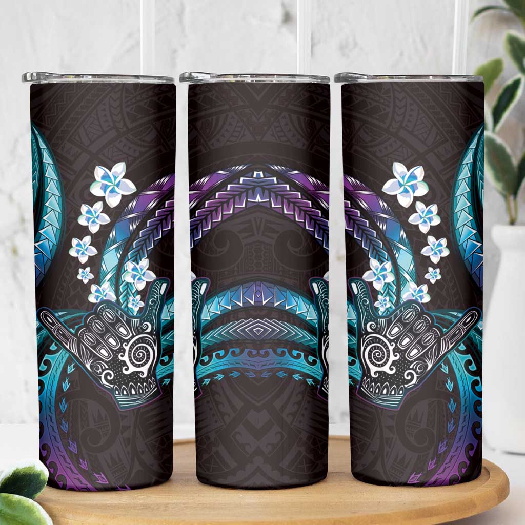 Hawaii Shaka Sign Skinny Tumbler Fantastic Frangipani Amethyst Gradient