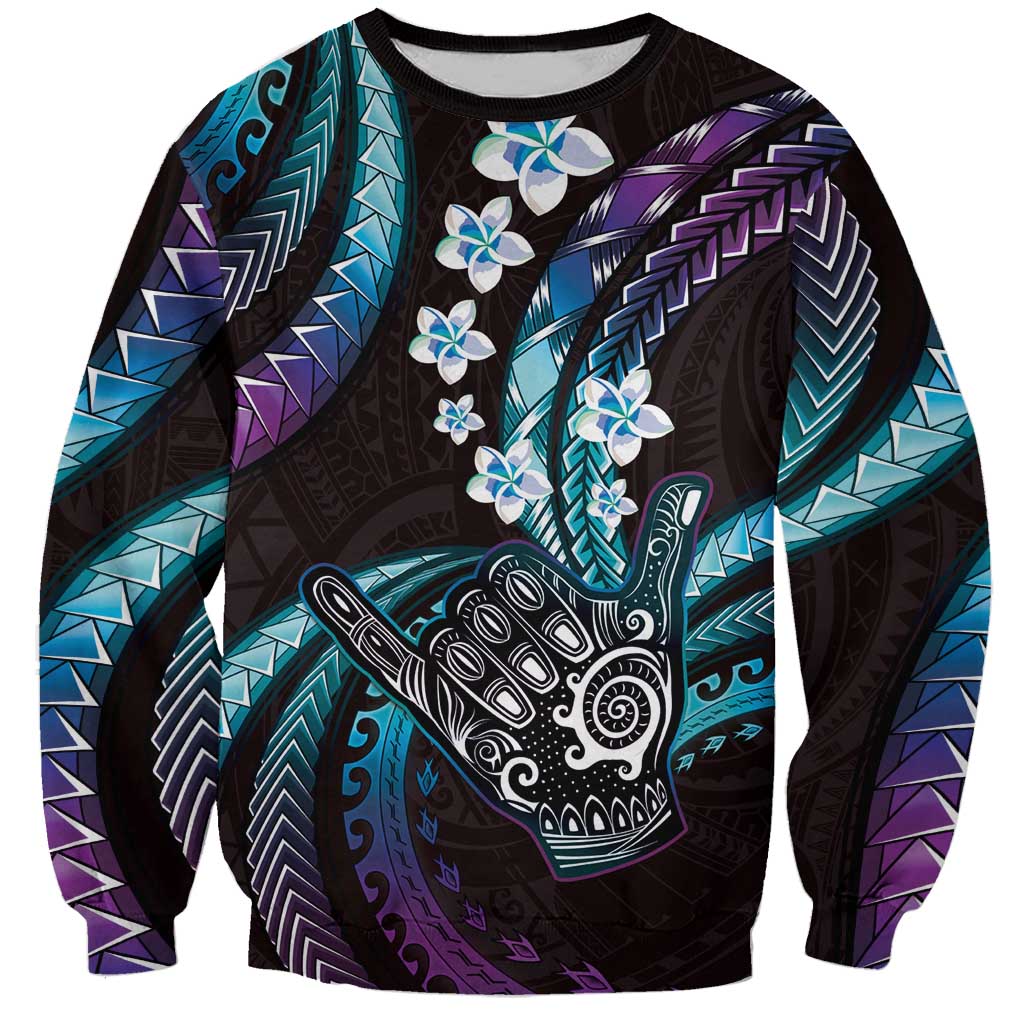 Hawaii Shaka Sign Sweatshirt Fantastic Frangipani Amethyst Gradient