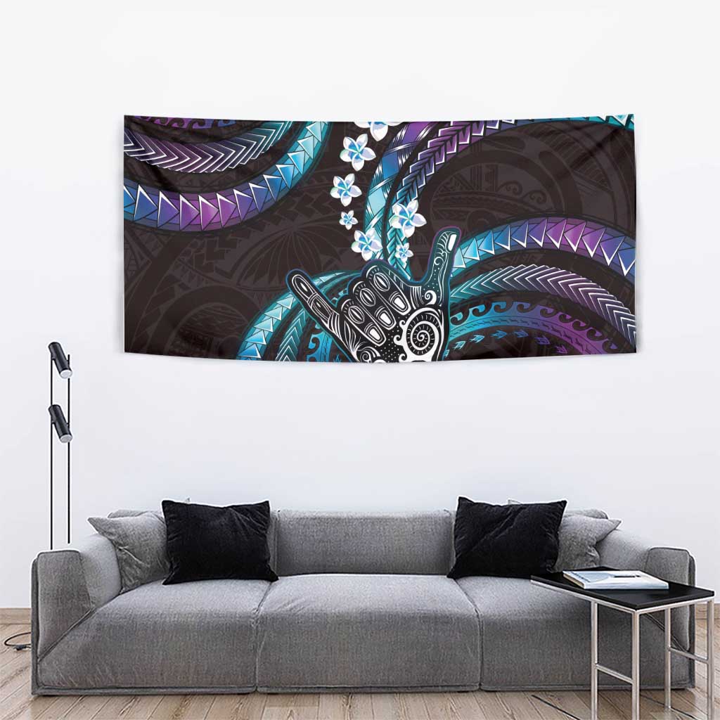 Hawaii Shaka Sign Tapestry Fantastic Frangipani Amethyst Gradient