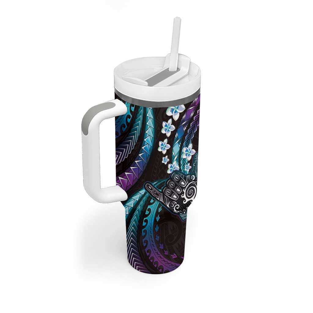 Hawaii Shaka Sign Tumbler With Handle Fantastic Frangipani Amethyst Gradient