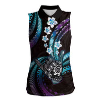 Hawaii Shaka Sign Women Sleeveless Polo Shirt Fantastic Frangipani Amethyst Gradient