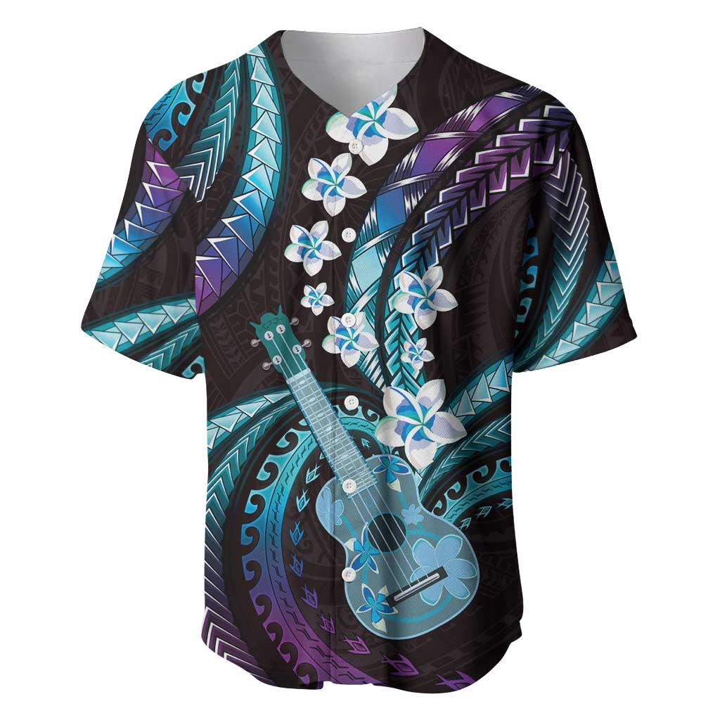 Hawaiian Ukulele Baseball Jersey Amethyst Gradient Fantastic Plumeria